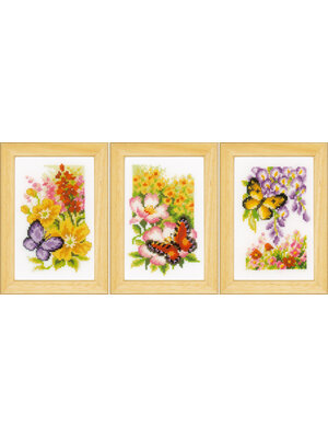 Vervaco Official Miniatuur kit Vlinders en bloemen set van 3