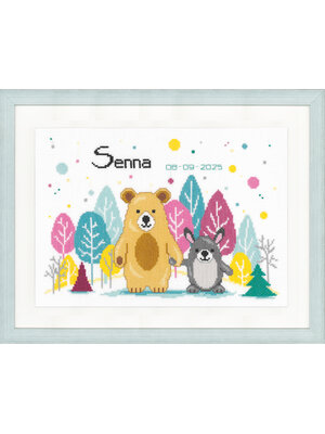 Vervaco Telpakket kit Beer en konijn in het bos Vervaco Telpakket kit Beer en konijn in het bos