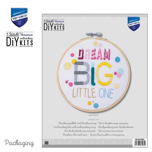 Vervaco Borduur kit met borduurring Quote Dream big Vervaco Borduur kit met borduurring Quote Dream big