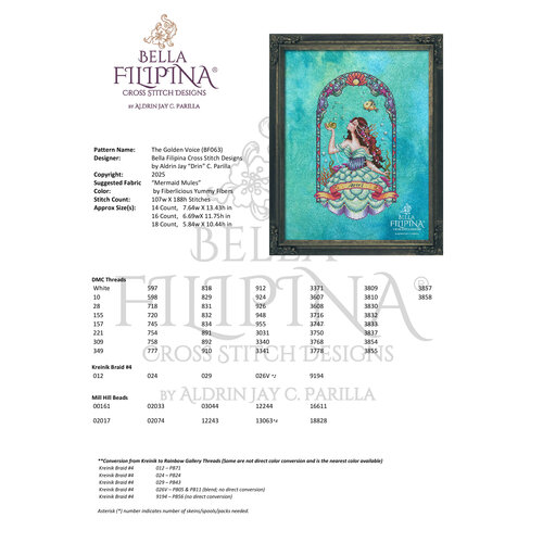 Bella Filipina Designs Borduurpatroon The Golden Voice - Bella Filipina