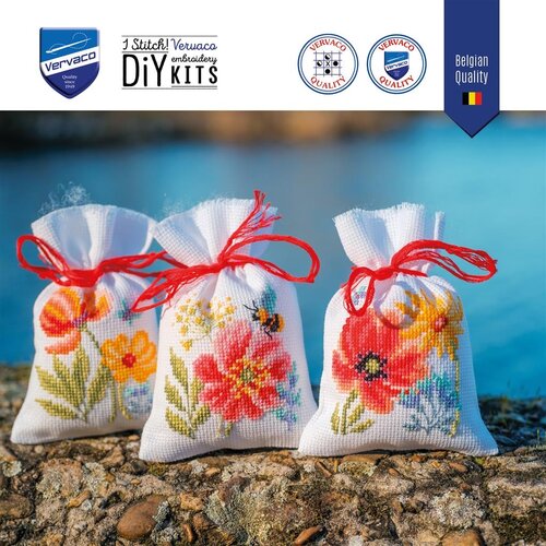 Vervaco Kruidenzakje kit Klaprozen en Wilde Bloemen  set van 3