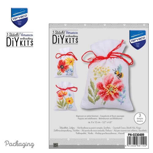Vervaco Kruidenzakje kit Klaprozen en Wilde Bloemen  set van 3