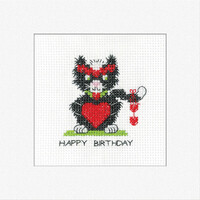 Borduurpakket Birthday Card Black Cat - Heart - Heritage Crafts