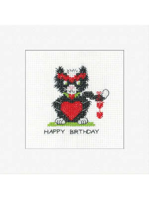 Heritage Crafts Borduurpakket Birthday Card Black Cat - Heart - Heritage Crafts