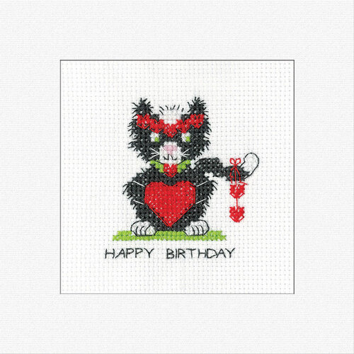 Heritage Crafts Borduurpakket Birthday Card Black Cat - Heart - Heritage Crafts