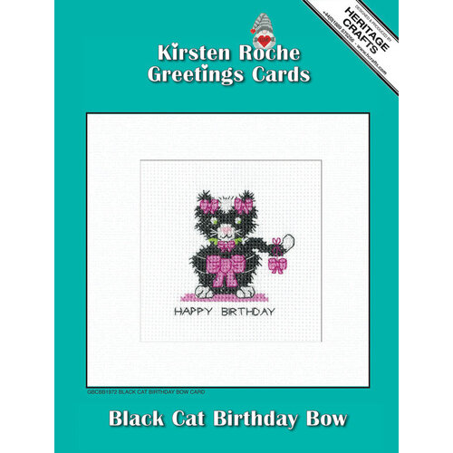Heritage Crafts Borduurpakket Birthday Card Black Cat - Bow - Heritage Crafts