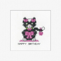 Borduurpakket Birthday Card Black Cat - Bow - Heritage Crafts