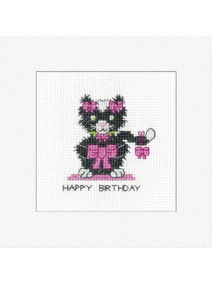 Heritage Crafts Borduurpakket Birthday Card Black Cat - Bow - Heritage Crafts