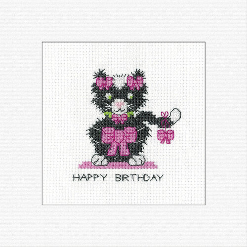 Heritage Crafts Borduurpakket Birthday Card Black Cat - Bow - Heritage Crafts