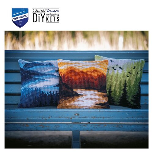Vervaco Kruissteekkussen kit Blauw Landschap