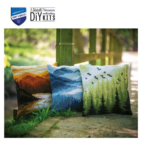 Vervaco Kruissteekkussen kit Blauw Landschap