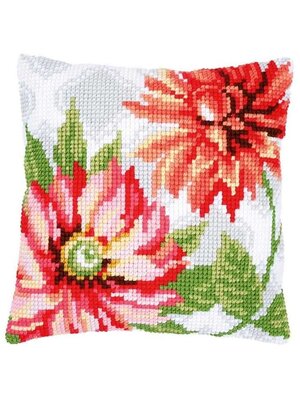 Vervaco Kruissteekkussen kit Roze Bloemen