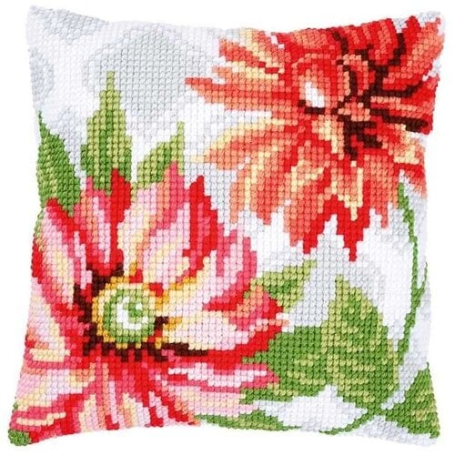 Vervaco Kruissteekkussen kit Roze Bloemen