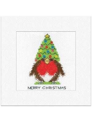 Heritage Crafts Borduurpakket Robin Card - Christmas Tree Hat - Heritage Crafts