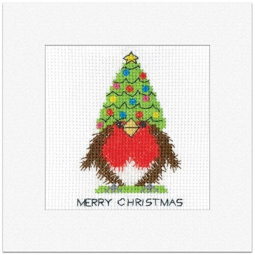 Heritage Crafts Borduurpakket Robin Card - Christmas Tree Hat - Heritage Crafts Heritage Crafts Borduurpakket Robin Card - Christmas Tree Hat - Heritage Crafts