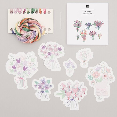 Rico Design Vrij Borduren Borduurpakket - Stick & Stitch Kit Bloemboeketten XL