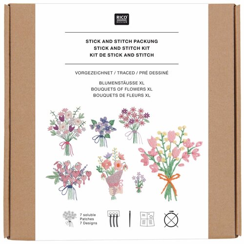 Rico Design Vrij Borduren Borduurpakket - Stick & Stitch Kit Bloemboeketten XL