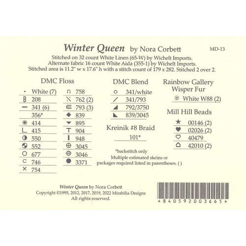 Mirabilia  Borduurpatroon Winter Queen - Mirabilia Designs