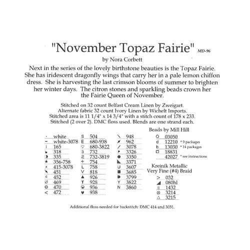 Mirabilia  Borduurpatroon November Topaz Fairie - Mirabilia Designs