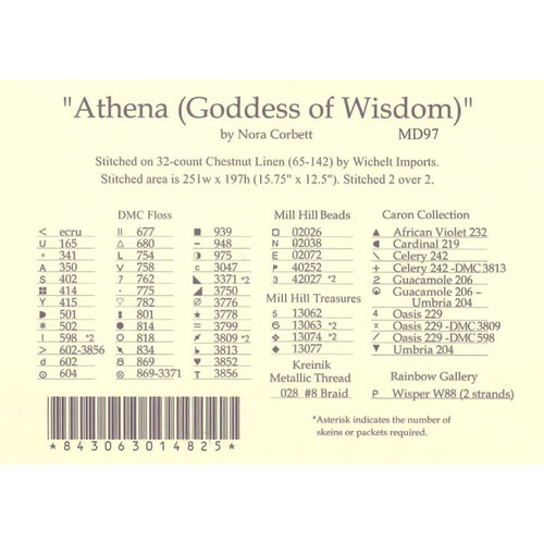 Mirabilia  Borduurpatroon Athena, Goddess of Wisdom - Mirabilia Designs