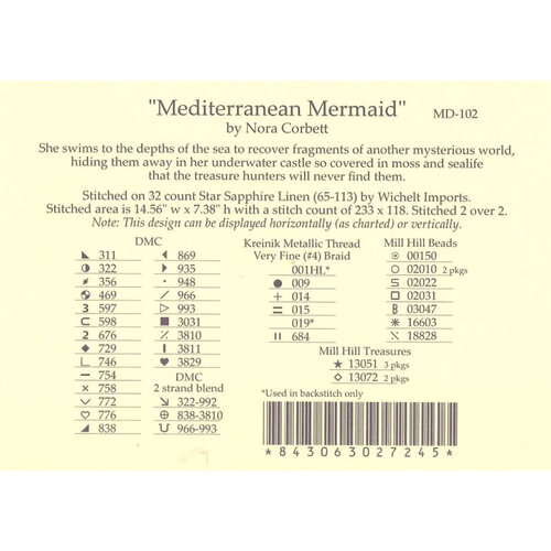 Mirabilia Borduurpatroon Mediterranean Mermaid - Mirabilia Designs Mirabilia Borduurpatroon Mediterranean Mermaid - Mirabilia Designs