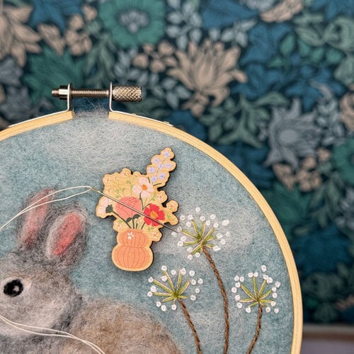 The Crafty Kit Company Wooden Needle Minder - Vase of Flowers  - The Crafty Kit Company