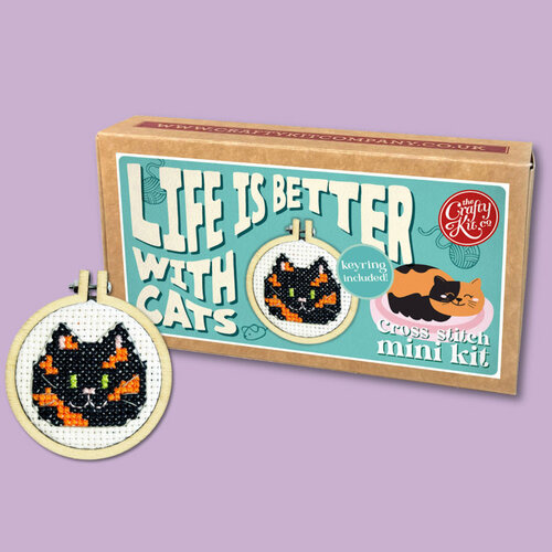 The Crafty Kit Company Borduurpakket Matchbox - Life is Better with Cats - The Crafty Kit Company