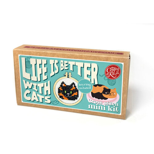 The Crafty Kit Company Borduurpakket Matchbox - Life is Better with Cats - The Crafty Kit Company