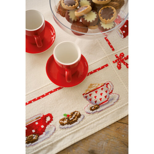 Vervaco Aida tafelkleed kit Op de koffie Vervaco Aida tafelkleed kit Op de koffie