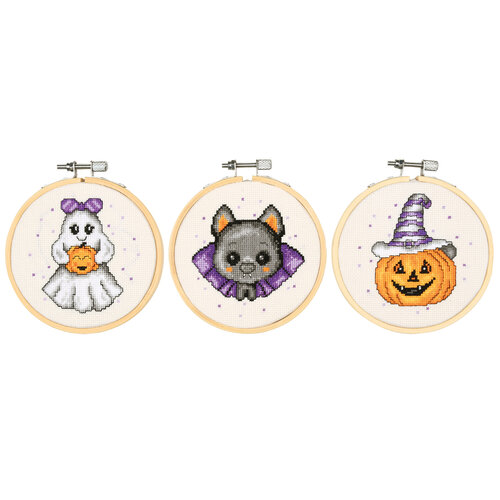 Vervaco Miniatuur kit met borduurring Halloween set van 3 – Vervaco