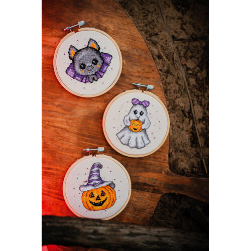 Vervaco Miniatuur kit met borduurring Halloween set van 3 – Vervaco