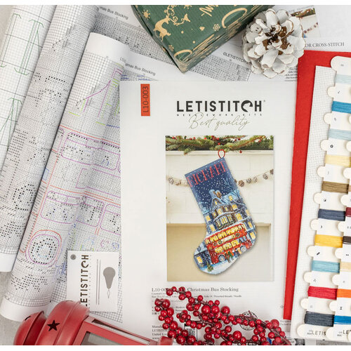 Leti Stitch Borduurpakket London Christmas Bus Stocking - Leti Stitch Leti Stitch Borduurpakket London Christmas Bus Stocking - Leti Stitch