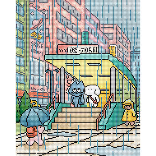 Leti Stitch Borduurpakket Rainy Station - Leti Stitch