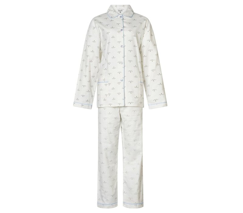 DAMES FLANEL PYJAMA 100% KATOEN MET PRINT VOS - WIT