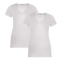 2-PACK DAMES T-SHIRT MET V-HALS EN KORTE MOUW M3000 WIT