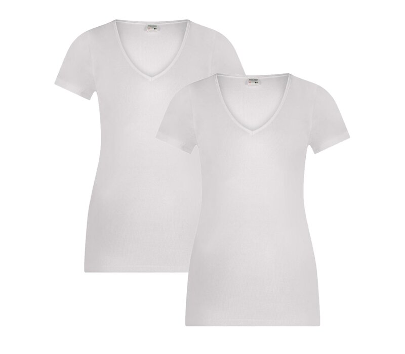 2-PACK DAMES T-SHIRT MET V-HALS EN KORTE MOUW M3000 WIT