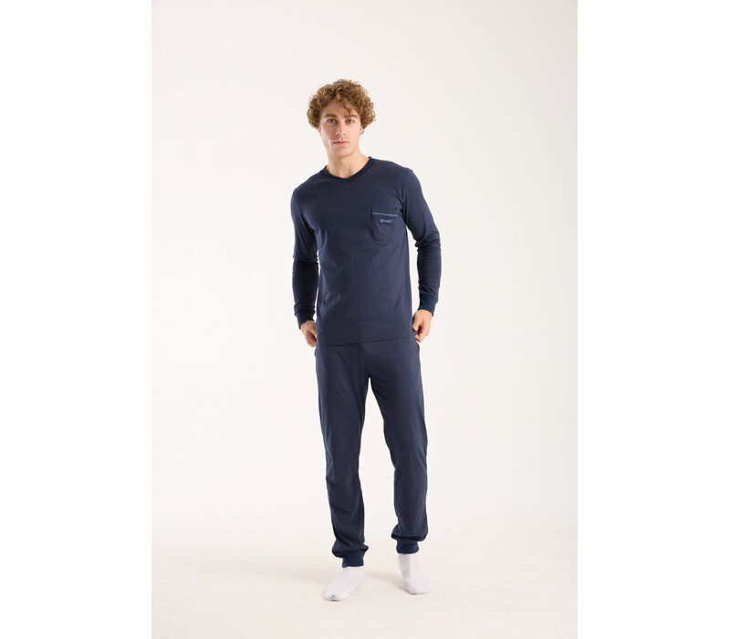 Heren pyjama 100% Katoen met V-hals van Gionettic Navy