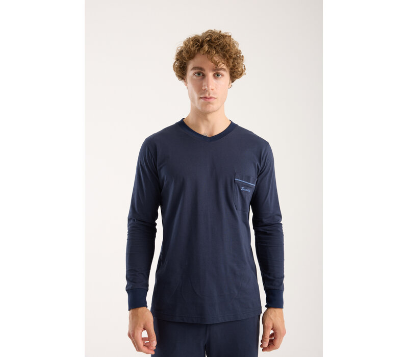 Heren pyjama 100% Katoen met V-hals van Gionettic Navy