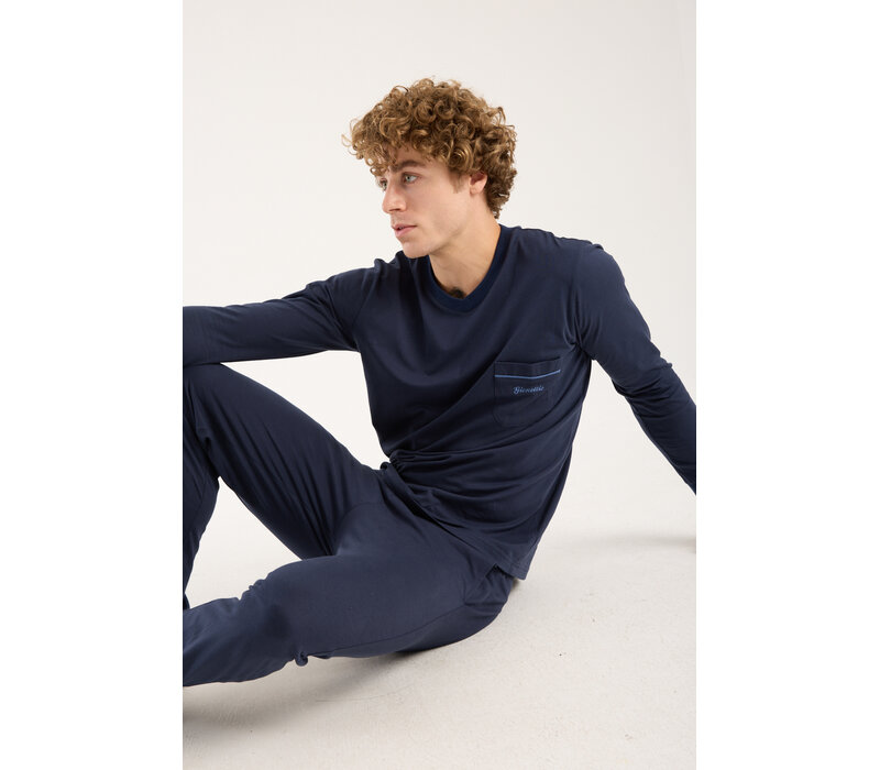 Heren pyjama 100% Katoen met V-hals van Gionettic Navy