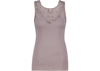 Dames Toker hemd met kant en brede bandjes Taupe