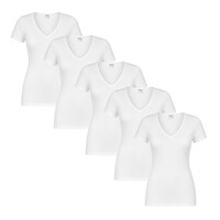 5-PACK DAMES T-SHIRT MET V-HALS EN KORTE MOUW M3000 WIT