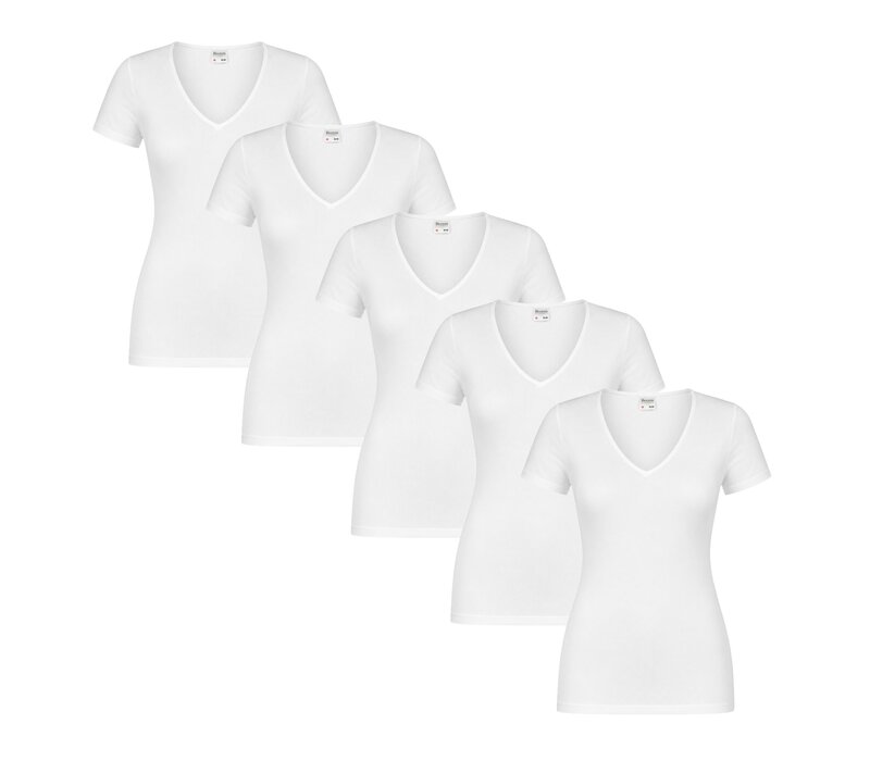 5-PACK DAMES T-SHIRT MET V-HALS EN KORTE MOUW M3000 WIT