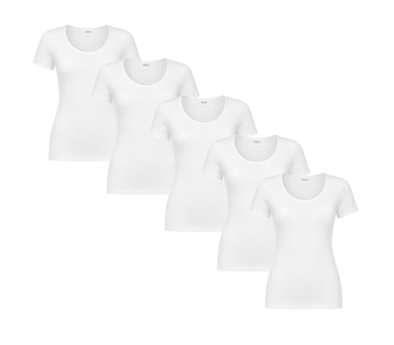 5-PACK DAMES T-SHIRT MET O-HALS EN KORTE MOUW M3000 WIT