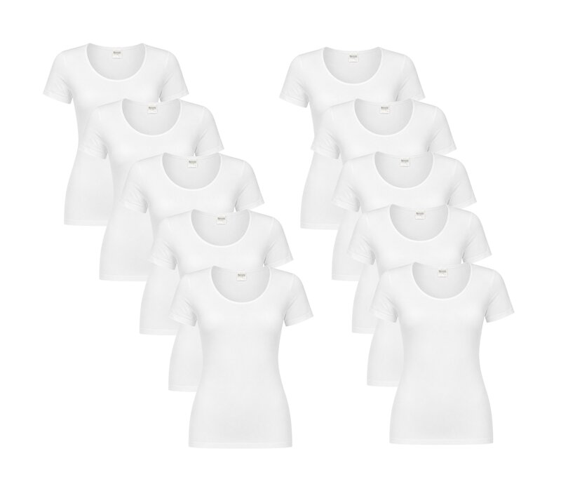 10-PACK DAMES T-SHIRT MET O-HALS EN KORTE MOUW M3000 WIT