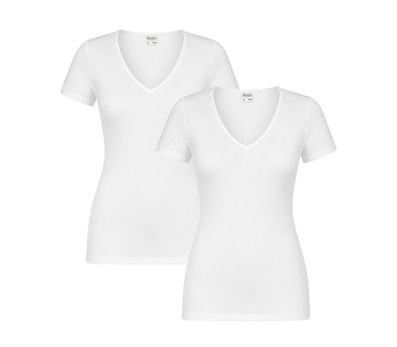 2-PACK DAMES T-SHIRT MET V-HALS EN KORTE MOUW M3000 WIT