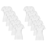 10-PACK DAMES T-SHIRT MET V-HALS EN KORTE MOUW M3000 WIT