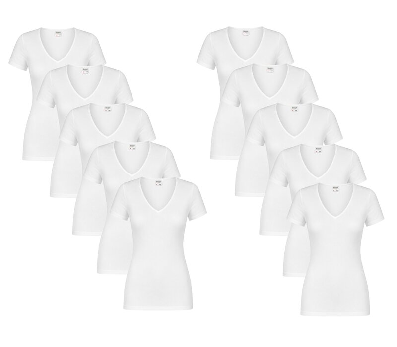 10-PACK DAMES T-SHIRT MET V-HALS EN KORTE MOUW M3000 WIT