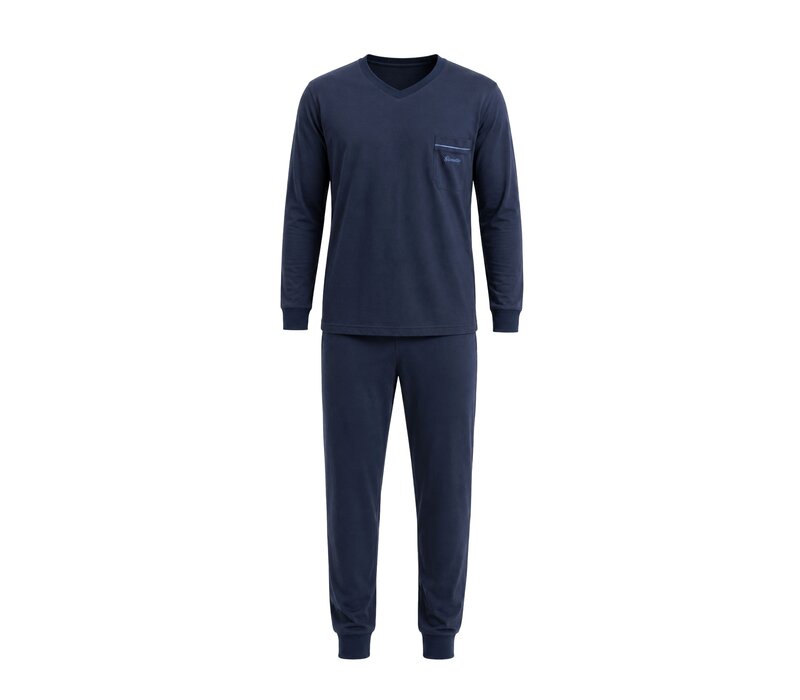 Heren pyjama 100% Katoen met V-hals van Gionettic Navy