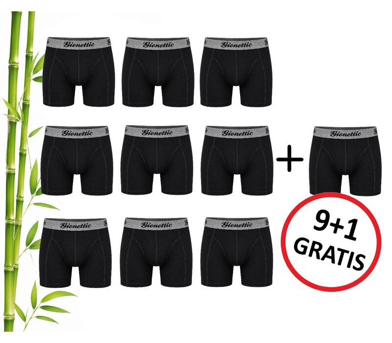 9+1 GRATIS PACK GIONETTIC BAMBOE HEREN BOXERSHORTS ZWART