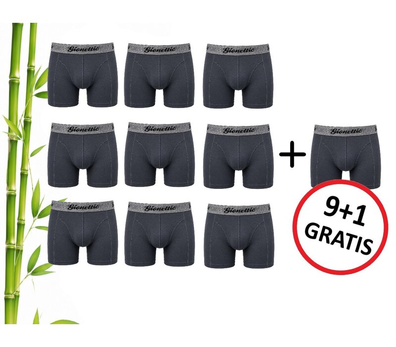 9+1 GRATIS PACK GIONETTIC BAMBOE HEREN BOXERSHORTS ANTRACIET